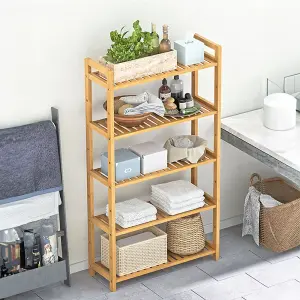 5-Tier Solid Wooden Shoe Rack for Entryway Natural