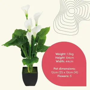 Blooming Artificial - 64cm White Fake Calla Lily - Indoor Faux Flower Plant Gift