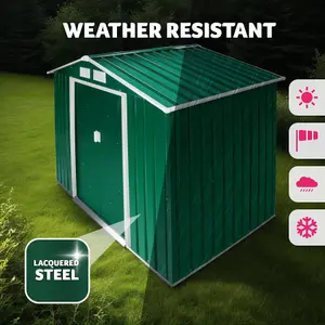 Shed with Gable Roof - steel, foundation included, 214 x 130 x 185 cm - green/white