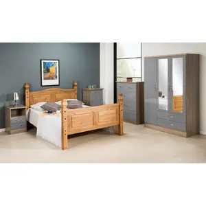 Cascio 2 Drawer Bedside Table Grey Gloss/Light Oak Effect Veneer