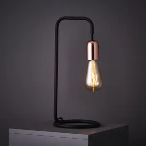 Colours Detroit Industrial Matt Black & copper Table lamp