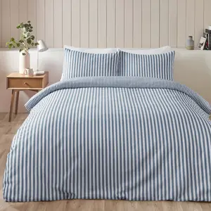 Brushed Cotton Stripe Duvet Cover Set Blue / Double