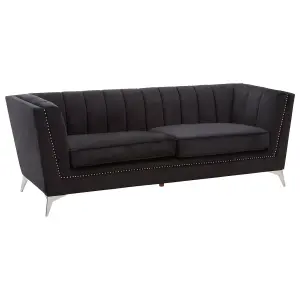 Interiors by Premier Hansa Three Seat Black Velvet Sofa