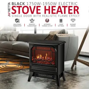 NETTA 1950W Freestanding Stove Heater With Realistic Fire Flame Effect