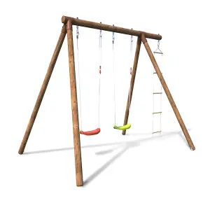 Arthur Double Wooden Swing Set with Rope Ladder