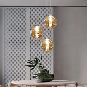 Height-Adjustable 3-Light Pendant Light Amber