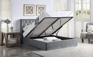 Velvet Ottoman Storage Bed Frame With Pocket Sprung Mattress