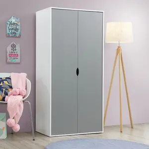 Alton 2 Door Double Wardrobe White & Grey Bedroom Furniture Cupboard