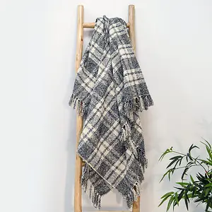 Chenille Checked Tartan Throw Blanket - Small, Grey