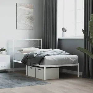 Berkfield Metal Bed Frame with Headboard White 80x200 cm