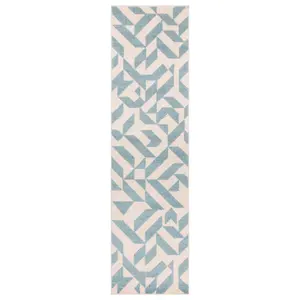 Blue Abstract Funky Modern Easy to Clean Geometric Rug For DiningRoom-66 X 240cm (Runner)