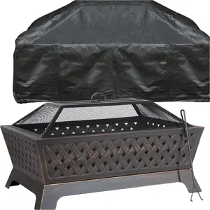 Stylish Rectangular Black Fire Pit with Cover - Perfect for Outdoor Gatherings