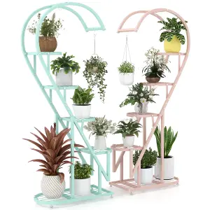 Costway 5 Tier Metal Plant Stand Heart-shaped Ladder Plant Shelf w/ Hanging Hook