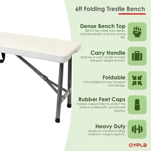 Oypla 6ft 1.8m Folding Heavy Duty Outdoor 4 Person Trestle Bench Chair