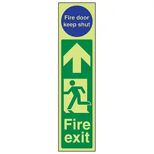 Fire Exit Man Left Keep Door Shut Sign - Glow in Dark - 75x300mm (x3)