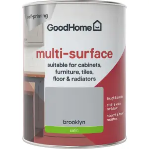 GoodHome Renovation Brooklyn Satinwood Multi-room Multi-surface paint, 750ml