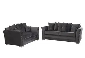 Elland Plush Velvet Grey Sofa Scatterback 3+2 Set