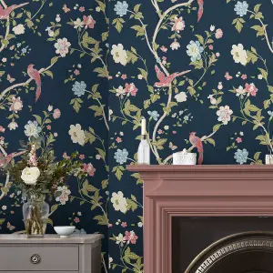 Laura Ashley Summer Palace Blue Trail Smooth Wallpaper