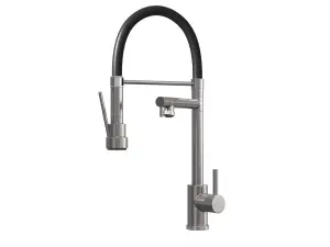 Kersin Goda Brushed Steel Multiuse Kitchen Mixer Tap with Swivel Spout and Gel Style Flexi Rinser Spray