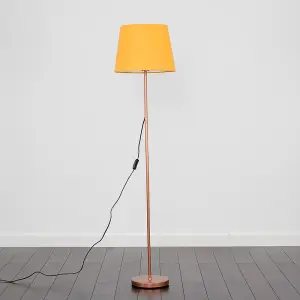 ValueLights Modern Standard Floor Lamp In Copper Metal Finish With Mustard Tapered Shade - With LED GLS Bulb in Warm White