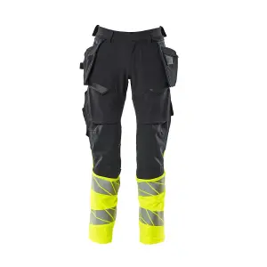 Mascot Accelerate Safe Trousers with Holster Pockets - Dark Navy/Hi-Vis Yellow   (46.5) (Leg Length - Regular)