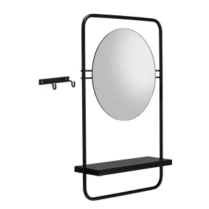 Croydex Furtzon Matt Black Round Wall-mounted Any room Mirror (H)64.2cm (W)12cm