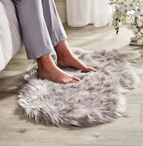 White Faux Sheepskin Rug - Deep Pile Fluffy Shaggy Area Rugs or Sofa Chair Bench Cover Throw - Measures 90 x 60cm