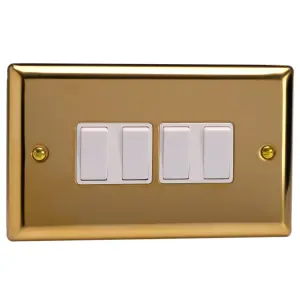 Varilight 4-Gang 10A 1- or 2-Way Rocker Switch (Twin Plate) Polished Brass