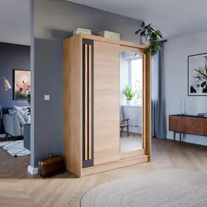 Effect 2 Sliding Mirrored Door Wardrobe in Oak Lancelot - W1500mm H2160mm D590mm, Elegant and Practical