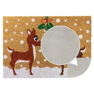 JVL Latex Christmas Coir Door Mats - 40 x 58cm - Reindeers