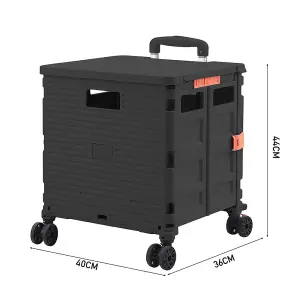 Black Collapsible Rolling Protable Crate with Magnetic Lid and Adjustable Handle 44cm H