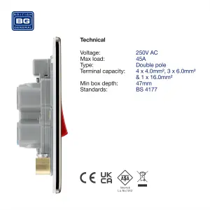 BG FBN74 Nexus Screwless Flat-Plate Double Pole Cooker Switch 45A