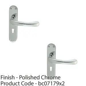 2 PACK - Rounded Smooth Latch & Lock Door Handle - Polished Chrome Lever on Backplate