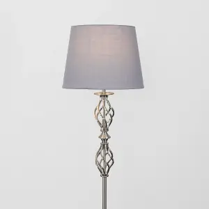 ValueLights Pembroke Traditional Style Brushed Chrome Double Twist Floor Lamp with Grey Shade