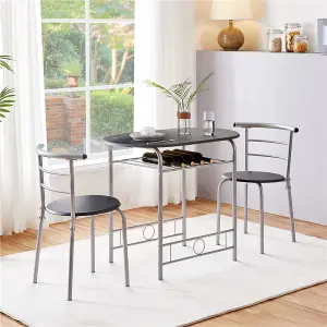 Yaheetech 3 Piece Modern Round Dining Table Set Black (L) 90cm x (W)53cm