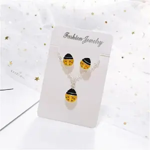 Yellow Ladybug Stud Earrings Pendant Necklace Set For Women Sweet Cartoon Animal Jewelry Set Birthday Gift For Wife