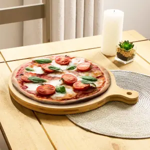 Pizza Serving Board Wooden Bamboo Food Round Cutting with Handle Kitchen Platter