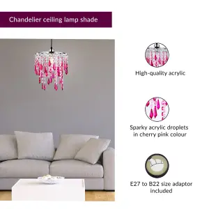 Innoteck Cherry Ceiling Chandelier Acrylic Light Shade With Sparkly Acrylic Droplets- Gradient Clear, Pink & Cherry