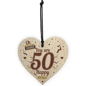 Red Ocean 50th Birthday Gifts For Women 50th Birthday Gifts For Men Wooden Heart Keepsake Plaque Funny Birthday Card