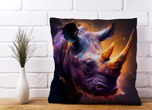 Golden Rhino Face Splashart Cushions 45cm x 45cm