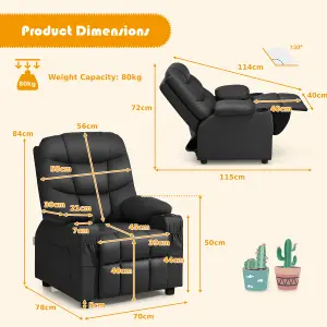 COSTWAY Kids Single Sofa Chair PU Leather Children Armchair Recliner with Cup Holders