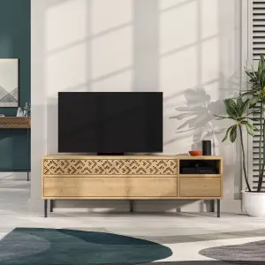 Decortie Heaton Modern Multimedia Unit with Storage TV Cabinet 60" Oak 145cm