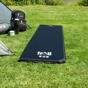 Single Camping Mat Self Inflating Inflatable Camp Roll Mattress With Bag Black Trail