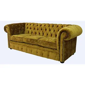 Chesterfield Handmade 3 Seater Sofa Settee Modena Gold Velvet Fabric In Classic Style