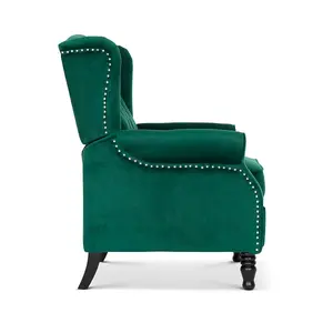 Velvet Emerald Green Marianna Manual Recliner Wingback Chair