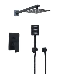 Concealed Rear Wall Black Matt Square Shower Set Mixer Square Head