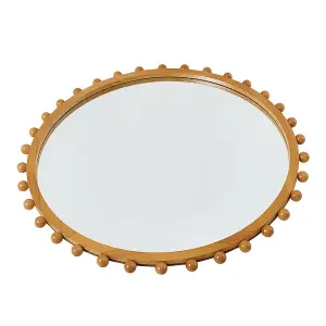 79cm Dia Pine Wood Wall Mounted Shatterproof Mirror Decorative Mirror