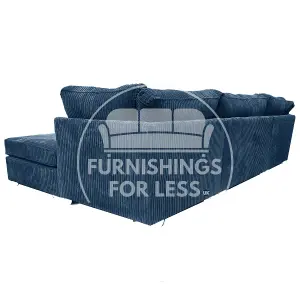 Bishop Marine Blue U Shaped Soft Fabric Jumbo Cord Detachable 5 Seater Large Sofa