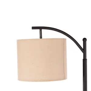 Oypla Black Floor Standing Lamp Reading Light with Linen Fabric Lampshade - Includes Bulb