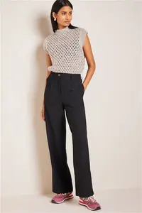 Womens Next Black Elasticated Back Wide Leg Trousers - Black